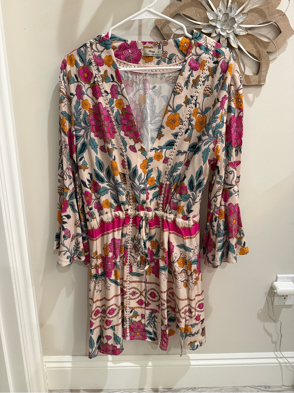 Maaji Pink & Yellow Floral Drawstring Mini Dress